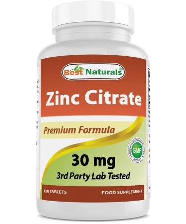 Best Naturals Zinc 30mg Supplements (as Zinc Citrate) - zinc Vitamins for Adults Immune Support - 120 Tablets Unflavored 120 Count (Pack of 1)