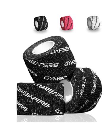 Gymreapers Weightlifting Adhesive Thumb Tape, Stretchy Athletic Tape Grip & Protection for Olympic Lifting, Cross Training, Powerlifting, Hookgrip Black 3 Rolls