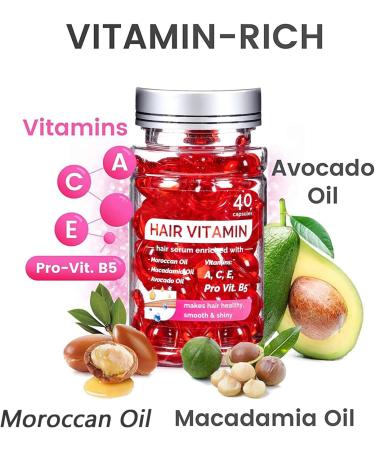 Hair Treatment Serum & Vitamins A C E Pro B5 - 50 Capsules | No Rinse Essence for Frizzy Dry Damaged Hair | Argan Avocado & Moroccan Oil (40pcs) - Buy Now - Buy Online on GoSupps.com