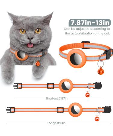 Buy Reflective Airtag Cat Neck Band - Integrated Necklace with Holder & Bell - Safety Buckle for Kittens & Puppies - Orange - Buy Online on GoSupps.com