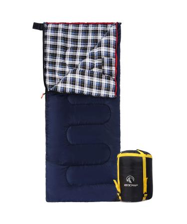 REDCAMP Cotton Flannel Sleeping Bag for Camping Backpacking Adults Cold Weather Envelope Sleeping Bags with 2/3/4lbs Filling Blue with 2lbs filling