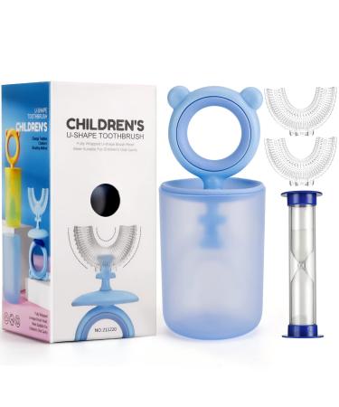 Kids Toothbrush Set U Shaped Toddler Toothbrushes - Soft Food Grade Silicone 360  Oral Teeth Cleaning Design for Children Toothbrush Age 2-12 with 3 Mins Sand Timer (2-6 Year  Blue) 2-6 Year-blue