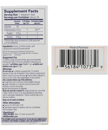 Little Remedies Honey Cough Syrup 4 fl oz - 100% Natural, Ages 12 Months & Up - Buy Online on GoSupps.com