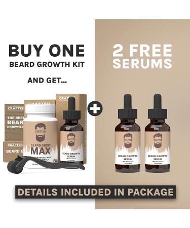 Crafted Beard Growth Kit for a Thicker Fuller Beard - Beard Growth Oil, Roller, Vitamins - 1 Month Kit - Buy Online on GoSupps.com