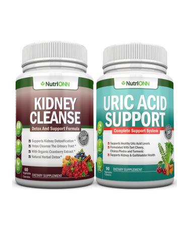 NutriONN Kidney Cleanse Capsules & Uric Acid Support Capsules Combo - Targeted Support for Healthy Uric Acid Levels