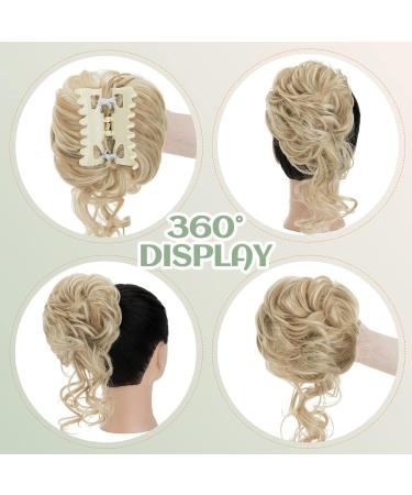 S-Noilite Claw Clip Messy Bun Hair Piece Updo Chignon Curly Wavy Scrunchies Synthetic Ponytail - Ash Brown & Bleach Blonde - Buy Online on GoSupps.com