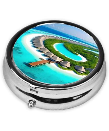 Maldives Scenery Round Pill Box - 3 Compartment Portable Organizer for Travel - Buy Online on GoSupps.com