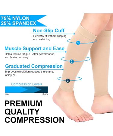 Nofaner Calf Compression Sleeves | Two Stage Elastic Socks for Varicose Vein Relief | Flesh-Colored Calf Sheath - Buy Online on GoSupps.com