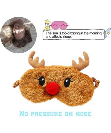 Christmas Reindeer Rudolph Eye Mask for Sleeping - Soft & Fluffy 3D Animal Novelty Blindfold for Kids & Adults - Brown - Buy Online on GoSupps.com