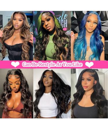 YELHADU Body Wave Human Hair Lace Front Wig 22 Inch 150% Density | Pre Plucked 13x4 HD Lace Frontal Wig for Women with Baby Hair | Natural Black - Buy Online on GoSupps.com