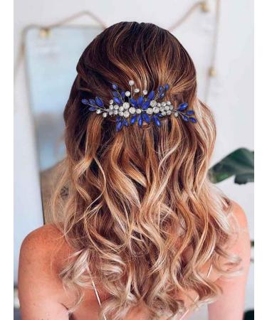 IYOU Women Bridal Hair Comb Blue Flower Hair Piece Party Wedding Hair Accessories for Bride and Bridemaids - Buy Online on GoSupps.com