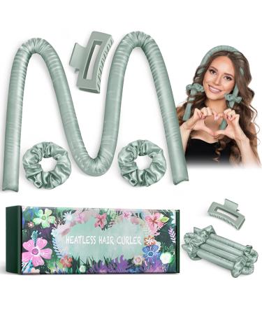 Heatless Curlers headband High Resilience Sponge Heatless Curls DIY Long Hair Styling Tools No Heat Silk Curling Ribbon Heatless Curelrs Suitable for Sleep in Overnight Cardamom Green