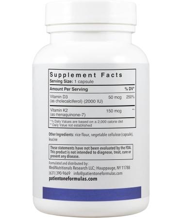 Patient One Vitamin K2 and D3 | Supplement to Support Bone and Heart Health* | with 150 mcg K2 (as MK-7) and 2 000 IU D3 | 60 Capsules - Buy Online on GoSupps.com
