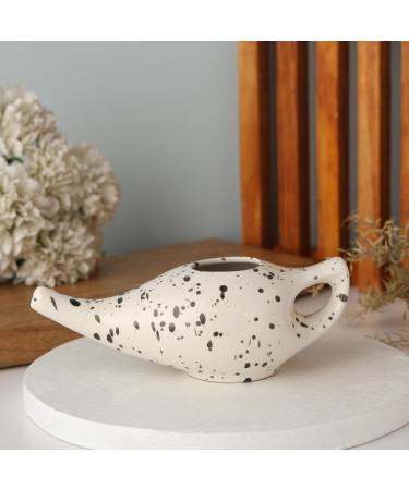 HealthGoodsIn Ceramic Neti Pot - Premium Handcrafted Dishwasher Safe 225ml Dalmatian with 2 Silicone Nozzle Tips for Optimal Nasal Care - Buy Online on GoSupps.com