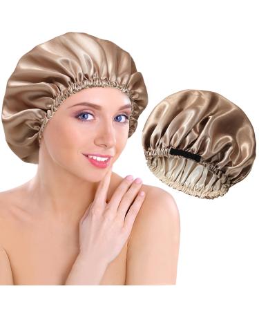 Welrog Adjustable Satin hair hood for women - reversible satin silk hood for sleeping for women bonnet sleep cap hair hood for the night sleeping hood silk silk bonnet silk coffee + khaki - Buy Online on GoSupps.com