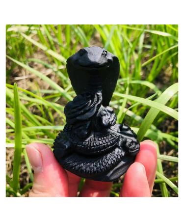 Natural Crystal Rough Hand Carved Black Obsidian Quartz Crystal Animal Cobra Natural Gemstone Snake Stone 60MM-70MM Home Decoration Chakra Reiki Balancing