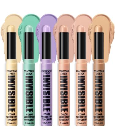 6 Colors Contour Stick Creamy Concealer Stick for Dark Circles Brighten Skin Contouring Makeup Stick Shades with Highlighter & Bronzer Long Lasting & Waterproof Contour Stick for All Skin Color A 0.01 Ounce (Pack of 6)