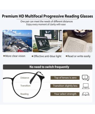 Photochromic Multifocal Progressive Reading Glasses for Men & Women - No-Line Anti Blue Light Black 1.5x - Buy Online on GoSupps.com