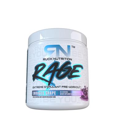 Rage Pre-Workout - 30 Servings | High-Stimulant Support for Energy Boost and Pump Enhancement | Citrulline Caffeine Anhydrous Green Tea Leaf (Enraged Grape)