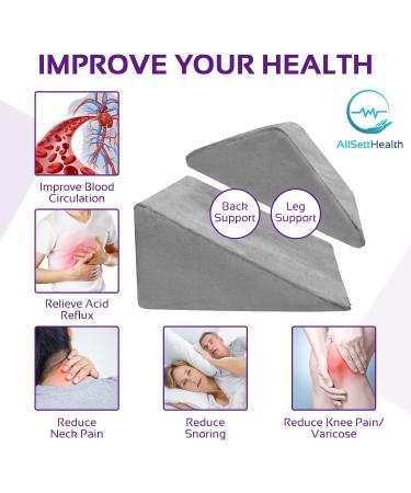 Memory Foam Bed Wedge Pillow Set for Leg, Knee, and Back Support | Acid Reflux, Anti Snoring, Heartburn Relief | Machine Washable | Grey | 23.6 x 23.6 x 12 and 18.7 x 23.6 x 7.7 - Buy Online on GoSupps.com