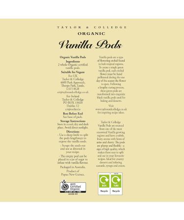 Taylor & Colledge Organic Vanilla Beans - 2 Whole Pods (4g) - Buy Online on GoSupps.com