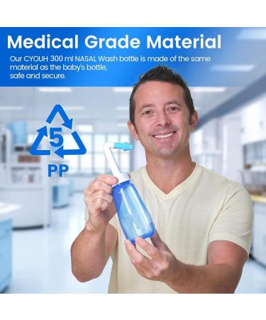 CYOUH Neti Pot Sinus Rinse Bottle 300 ML with 60ml Nasal Spray and 30 Nasal Wash Salt Packets and Sticker Thermometer Nose Wash Cleaner Pressure Rinse Nasal Irrigation for Adult & Kid BPA Free - Buy Online on GoSupps.com