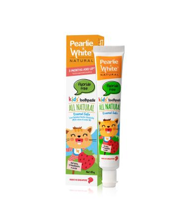 Pearlie White All Natural Fluoride Free Kids Toothpaste 1.58oz/45gm | Extra Gentle Enamel Safe Toothpaste | Helps Fight Against Plaque Formation | Under 30 RDA | Natural Strawberry Flavor Kids Strawberry / Fluoride-Free 1 Pack