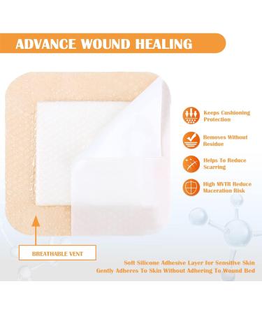 Silicone Adhesive Foam Wound Dressing 4x4 with Border - 10 Pack | Sterile 5-Layer Gel Pad for Pressure Ulcer, Leg Ulcer, Diabetic Foot Ulcer - Buy Online on GoSupps.com