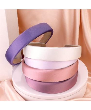 YISSION 5PCS Padded Headbands for Women Girls - Non Slip Satin Fashion Headbands - White Pink Purple Hair Accessories - Buy Online on GoSupps.com