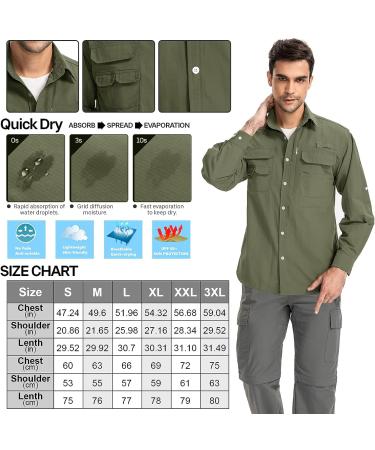 Linlon Men's Long Sleeve Safari Shirt | UPF 50+ UV Protection | Quick Dry & Cooling Technology | for Hiking, Fishing, Camping | X-Large, Army Green - Buy Online on GoSupps.com