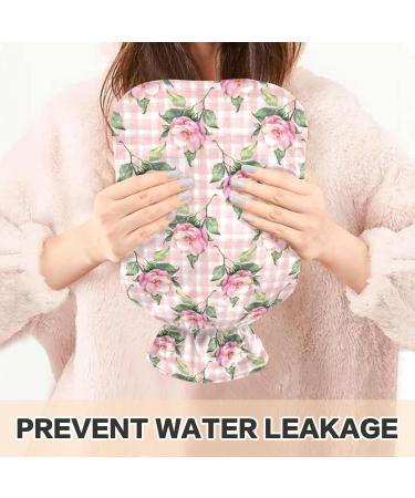 Heat Bottle 2L with Pink Rose Cover - Checkered Hot Water Bottle for Pain Relief | Warm Hands & Feet in Winter - Buy Online on GoSupps.com