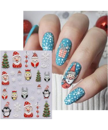 JMEOWIO 6 Sheets 3D Embossed Christmas Glitter Nail Art Stickers Decals Self-Adhesive 5D Santa Elk Snowflake Winter Holiday Nail Supplies Nail Art Design Decoration Accessories - Buy Online on GoSupps.com