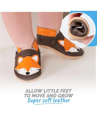 Soft Sole Leather Baby Shoes for Boys and Girls | Toddler Walking Shoes 18-24 Months | Brown Fox Design - Buy Online on GoSupps.com