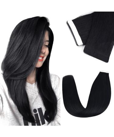 Vlasy Tape in Hair Extensions Human Hair Black Hair Extensions 12 Inch 20pcs Tape ins Straight Seamless Natural Invisible Tape in Extensions Real Human Hair (12 Inch 1) 12 Inch 1 Black