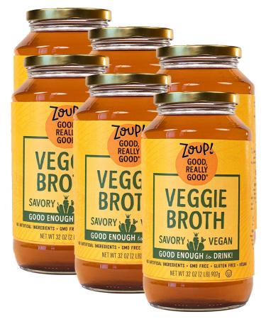 Vegetable Broth by Zoup! Vegan, Gluten Free, Non GMO, Low Calories Veggie Broth - Great for Stock, Bouillon, Soup Base or in Gravy - 6-Pack (32 oz) Vegetable 32 Ounce (Pack of 6)