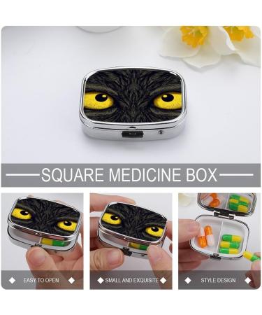 Two Yellow Eyes Pill Box | 2 Compartment Medicine Organizer | Portable Decorative Metal Pill Case for Pocket & Purse - Buy Online on GoSupps.com