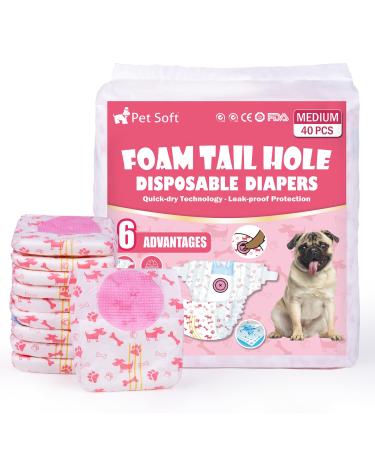 PET soft dog diapers for bitches 40 pieces of disposable diapers for dogs & cats high-suction cat diapers Figure trousers for bitches with adjustable tail hole (M-40 pieces)
