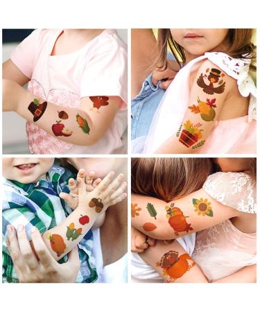 Thanksgiving Day Kids Temporary Tattoos - Autumn Harvest Face & Body Art Decoration Stickers - Turkey & Pumpkin Design - 10 Sheets - Buy Online on GoSupps.com