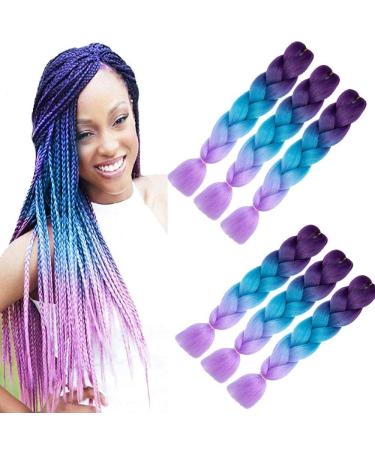 Shangxiu jumbo braids extensions ombre Lila 6 pieces 24 "Braids art hair for crochet braids synthetic braiding hair extensions synthetic hair for simple (purple & lake blue & light purple) purple/blue/purple - Buy Online on GoSupps.com