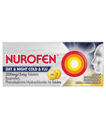 Nurofen Day and Night Cold and Flu Relief 200mg/5mg Tablets Ibuprofen 16 Count ( Pack of 1)