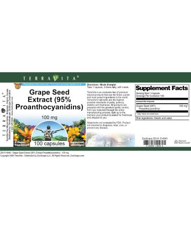 Grape Seed Extract (95% Proanthocyanidins) - 100 mg (100 Capsules ZIN: 514845) - Buy Online on GoSupps.com