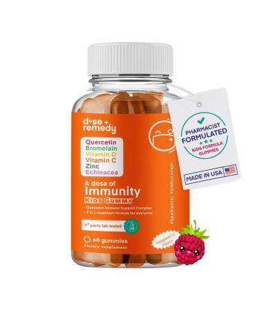 A Dose of Immunity Kids Quercetin with Vitamin C Zinc Vitamin D 100mg Quercetin Bromelain Echinacea 60 Gummy Count (Pack of 1) 1 Count (Pack of 1)