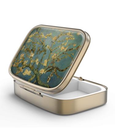 Pill can box with mirror retro 2 compartment Small pill box bronze rectangular pill box or vitamins fish oil nutritional supplements pills contain 1 piece F-16-Vangogh Art