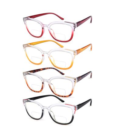 Eyekepper 4-pack Bifocal Reading Glasses Women Bi-focal Readers Two Tone 2.0 4 Pack Clear Lens Mix Color 2.0 x