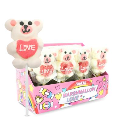 SIDRAL Pack of 16 Strawberry Marshmallow Bear Lollipops (30g) - Valentine's Day Lollipops Gluten-Free Treat Kit - Valentine's Day Sweets Gifts for Couples