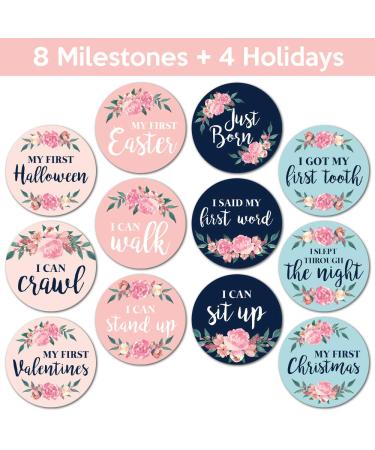Floral Baby Monthly Stickers for Girls (Set of 24) | Newborn Milestone Month Stickers - Buy Online on GoSupps.com