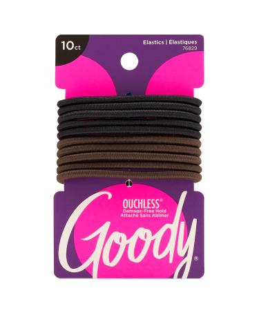Goody Nonslip Womens Elastic Hair Tie - 10 Count Colour Collection Black - 4MM for Medium Hair- Ouchless Hair Accessories for Women Perfect for Long Lasting Braids Ponytails and More - Pain-Free