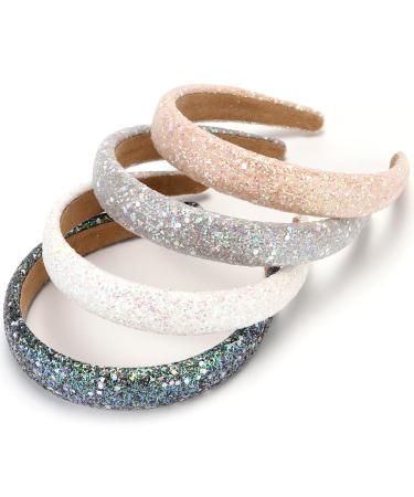 4 PCs Glitter Sequin Headbands for Girls & Women - Sparkling 1.1-Inch Wide Padded Hair Bands in Black Gray Beige White - Buy Online on GoSupps.com