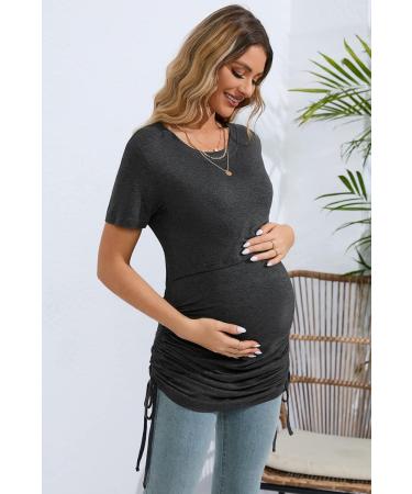 Sosolism 4 in 1 Maternity Nursing Dress - Short Sleeve Side Drawstring Top, Carbon Gray | Women's Breastfeeding Apparel - Buy Online on GoSupps.com