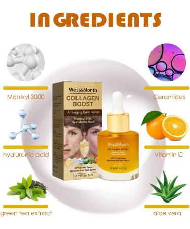 Collagen Boost - Collagen Serum For Face - With Collagen Organic Aloe Vera Vitamin C - Greasy - Lighten Dark Spots Anti Aging & Wrinkle - For Youthful Radiant & Dewy Skin - Buy Online on GoSupps.com
